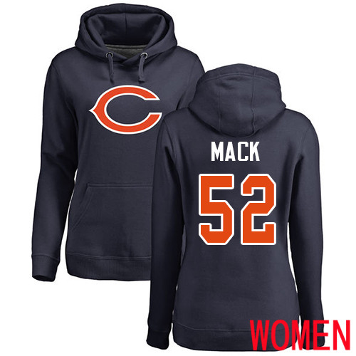 Chicago Bears Navy Blue Women Khalil Mack Name and Number Logo NFL Football #52 Pullover Hoodie Sweatshirts->nfl t-shirts->Sports Accessory